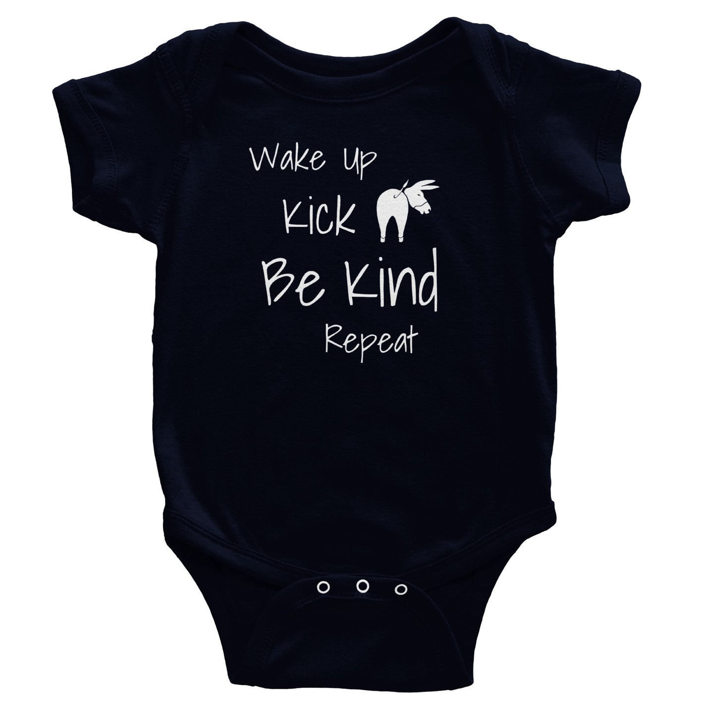 Wake Up Kick Butt Be Kind Onesie (Black and Navy)