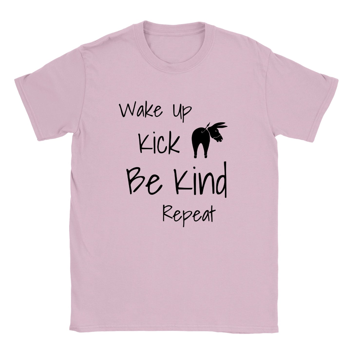 Wake Up Kick Butt Be Kind Kids TShirt (White and Pink)