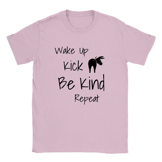 Wake Up Kick Butt Be Kind Kids TShirt (White and Pink)