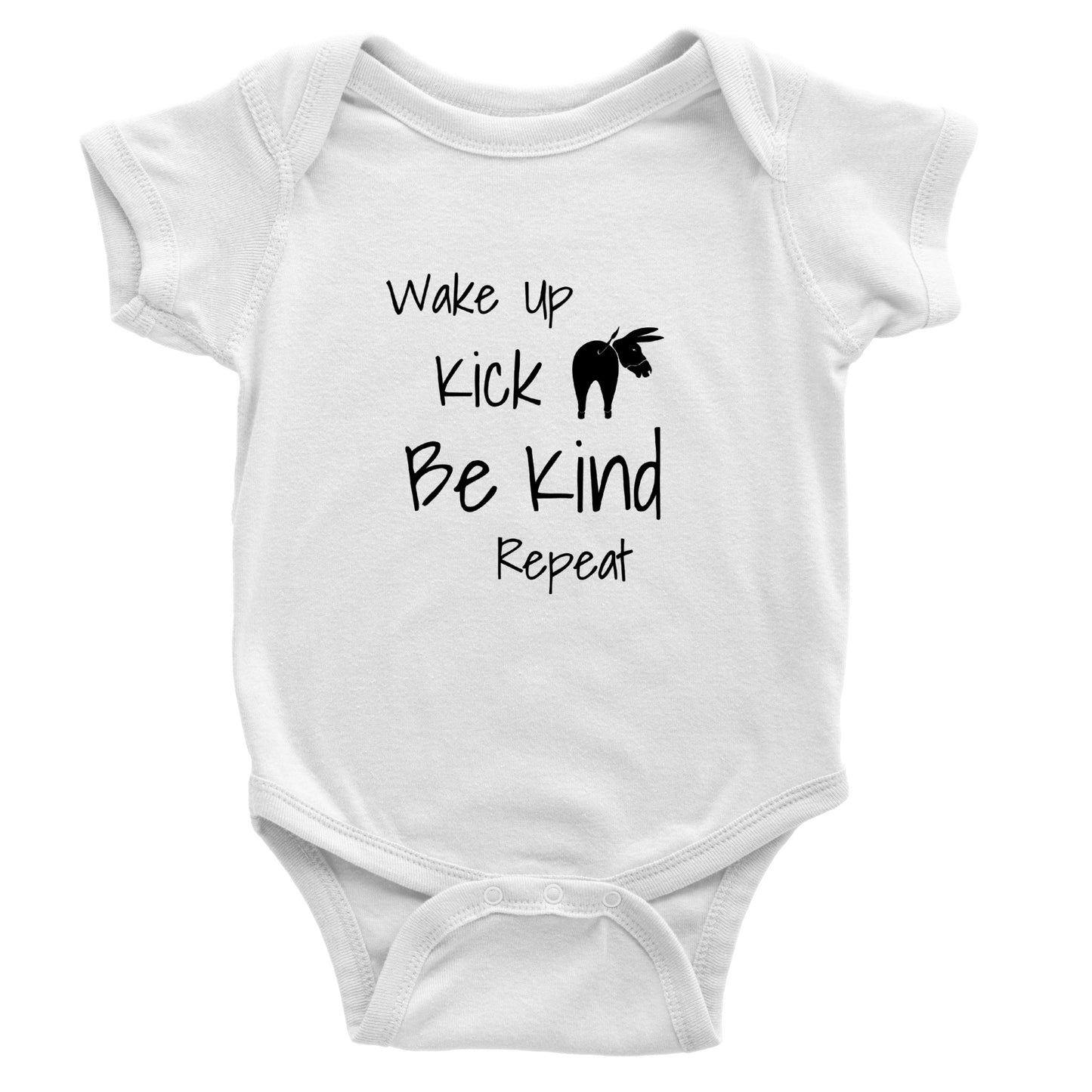 Wake Up Kick Butt Be Kind Onesie (White, Pink, Light Blue)