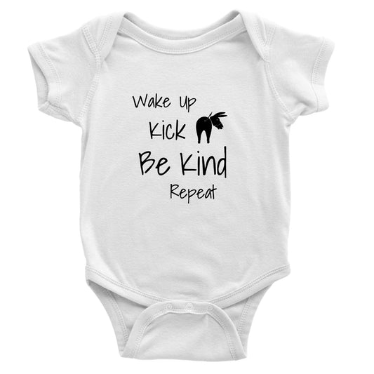 Wake Up Kick Butt Be Kind Onesie (White, Pink, Light Blue)