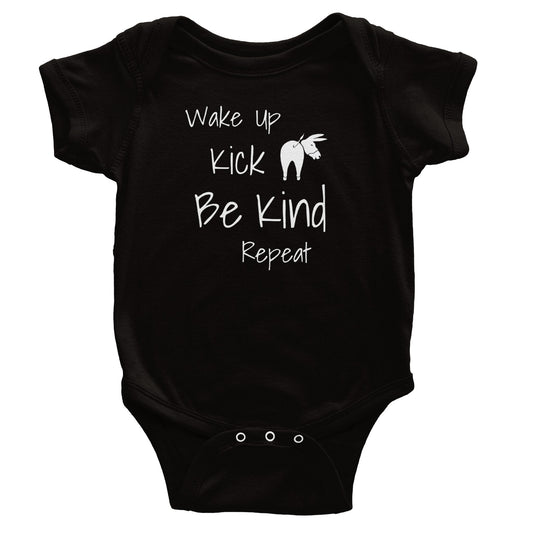 Wake Up Kick Butt Be Kind Onesie (Black and Navy)